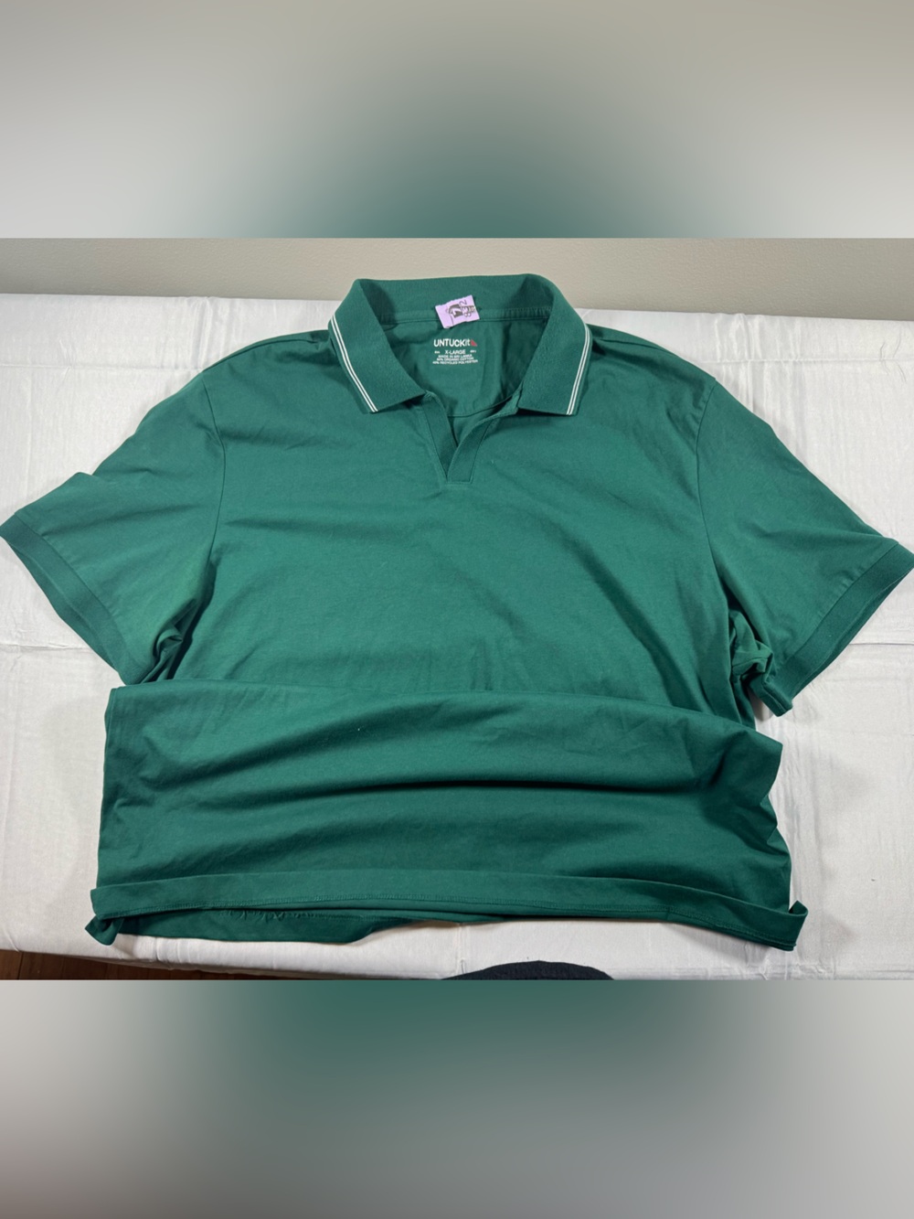 Untuckit Masters Green Polo Shirt with Contrast Collar Piping